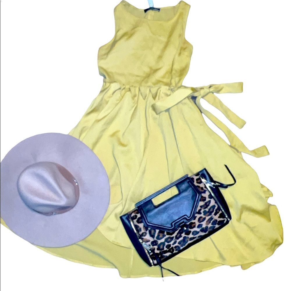 𝅺CAARA Bumblebee Flare Side Tie Flowing Pleated Dress - Picture 3 of 9